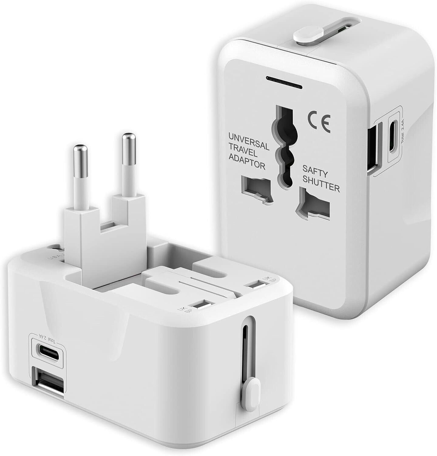 All In One International Travel Adapter Power Wall Plug Converter USB C & USB A
