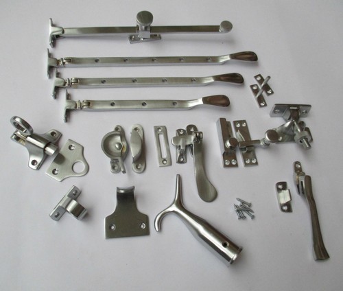 SATIN/BRUSHED CHROME-Victorian old style window fittings -CHOOSE FROM 13 OPTIONS - Picture 1 of 15