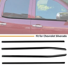Gloss Black Door Window Bottom Sill Trim Strips Covers For Chevy Silverado 14-18
