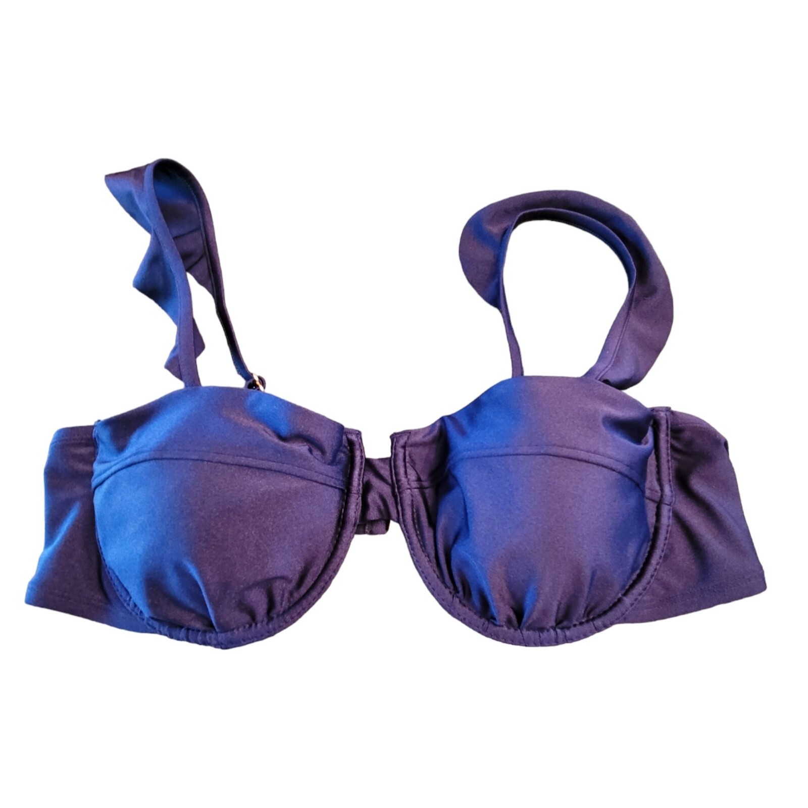 Bikini Swimsuit Top Navy Blue Underwire Ruffle Straps Woman's L 12-14 JH1716-image