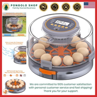 Compact Leakproof Automatic Egg Incubator: Intelligent Egg Hatcher for 12 Eggs