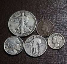 Old U.S. Silver Coins 5 Coin Collection Set - 90% Silver Type Coins For Sale