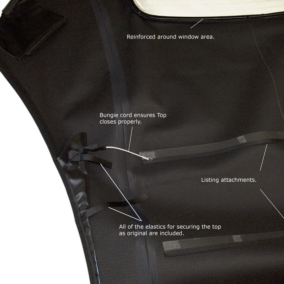 Se adapta a Volkswagen Beetle 12-19 convertible techo y ventana de vidrio lona sarga negra Foto 2 de 4
