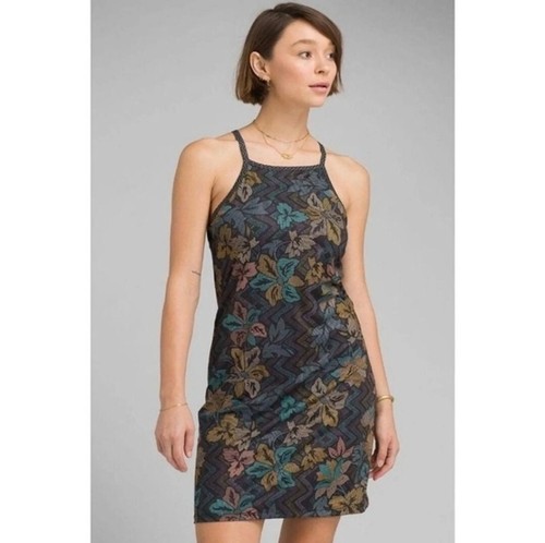 PRANA Ardor Dress Black Horchata Printed Floral Athletic Stretch Caged Small NWT