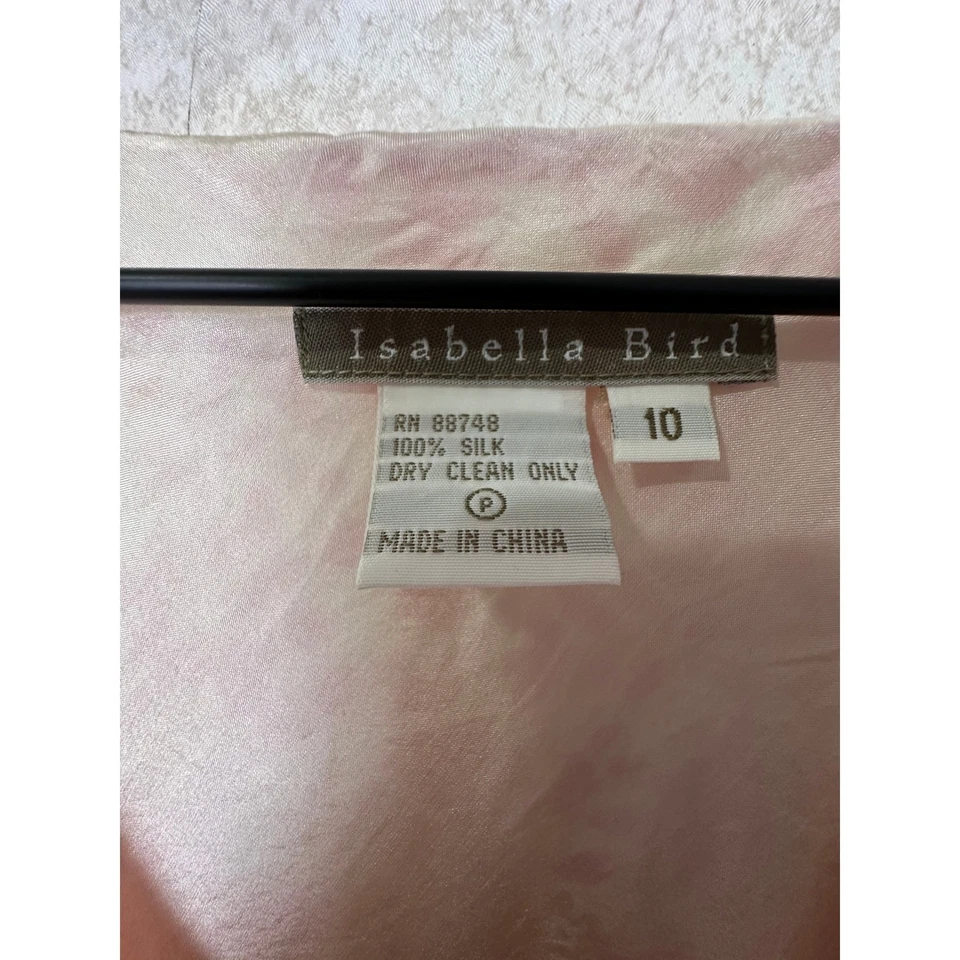 Vestido midi Isabella Bird de seda estampado floral cuello en V rosa coqueta talla 10 Foto 3 de 4