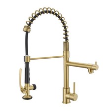 Brushed Gold Kitchen Faucet with Pull Down Sprayer, Commercial Brass Kitchen ...
