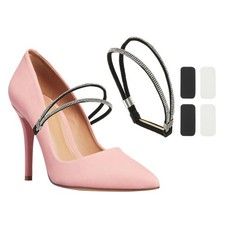 2 Pairs Rhinestone Elastic High Heels Shoe Straps, Black White Diamonds