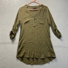 BCX Shirt Dress Womens Large Olive Green High Low Roll Tab Sleeve Utility Tunic