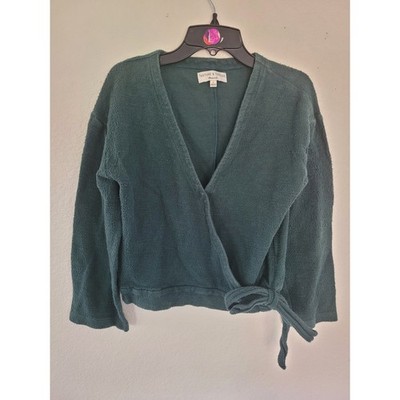 Madewell Texture & Thread Forest Green Side Tie Wrap Top V-Neck Small Sweater #5