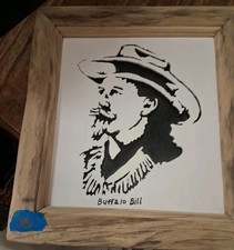 VINTAGE Laser-CutWood 11"x12" Portrait Buffalo Bill. Handmade, Artist Bob Hurst.