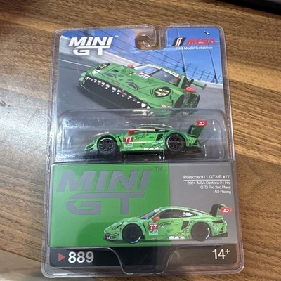 Mini GT #889 IMSA 1:64 Porsche 911 GT3 R #77 2024 Daytona 24 Green Rexy