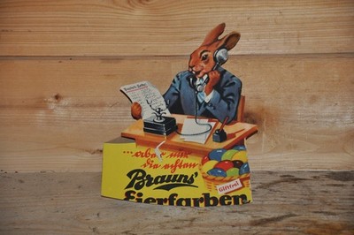 Altes Reklameschild 30er Jahre,Brauns Eierfarben,Ostern,Hase,Giftfrei,Ostereier