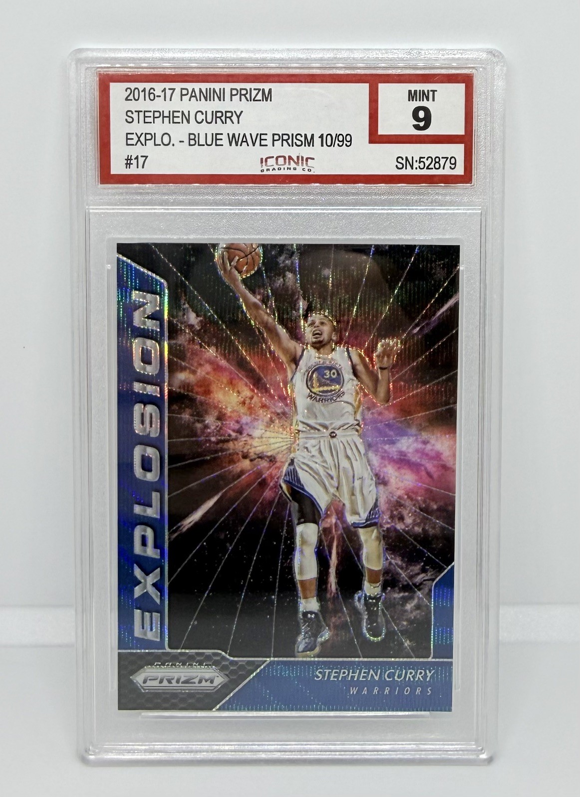 2016 PANINI PRIZM EXPLOSION BLUE WAVE PRIZM #17 STEPHEN CURRY #/99 MINT 9 MVP