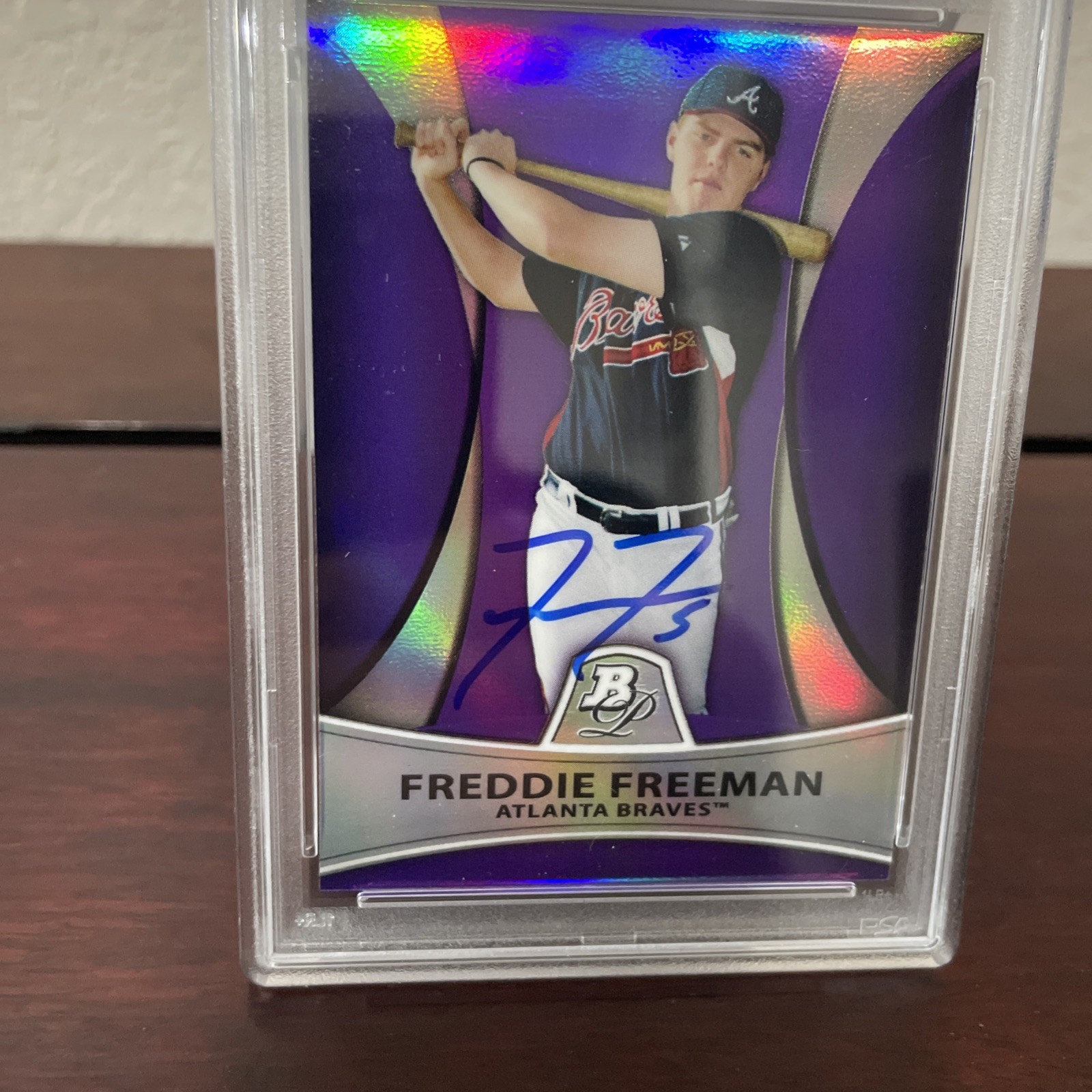 2010 Bowman Platinum Prospects Freddie Freeman Purple Ref Auto PSA 9 Auto 10 view 6