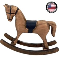 Charming Wooden Rocking Horse Figurine - Decorative Art for Tables and Shelves