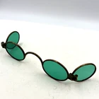 Antique 4-Lens Brass Frame Safety Glasses w/Case Sun Folding Steampunk a342