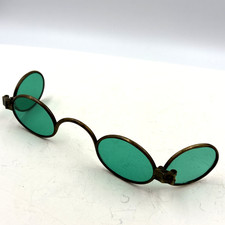 Antique 4-Lens Brass Frame Safety Glasses w/Case Sun Folding Steampunk a342