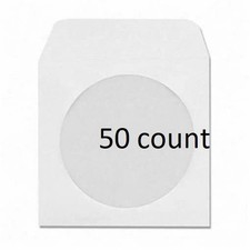 CD DVD Disc Compact WHITE PAPER SLEEVE 50 COUNT Envelopes Clear Window Flap Tab