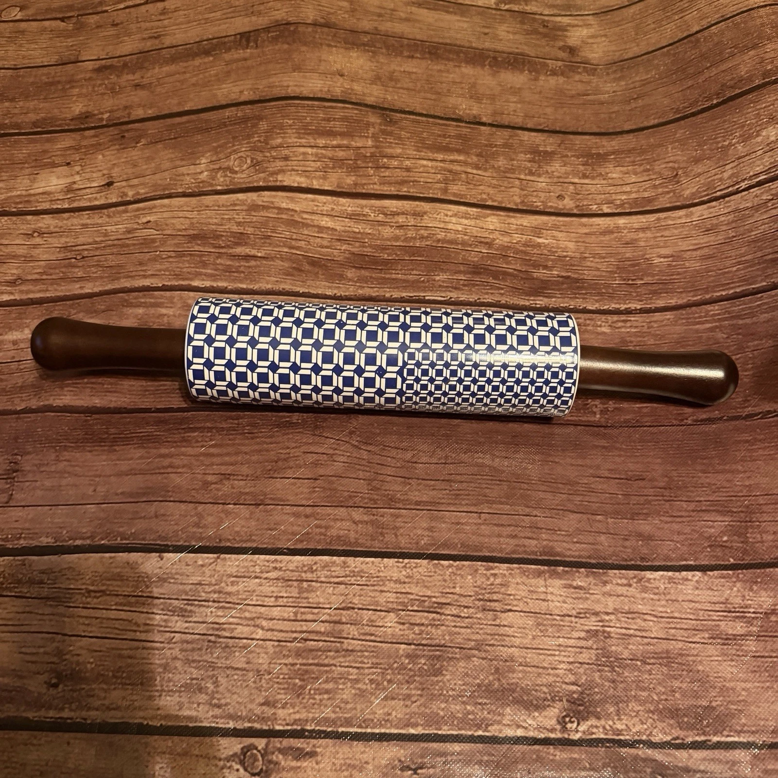 Blue And White Ceramic Rolling Pin Geometric