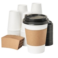  100 pack Disposable Coffee Cups with Lids 12 oz, Hot Paper Cups with Lids, T...