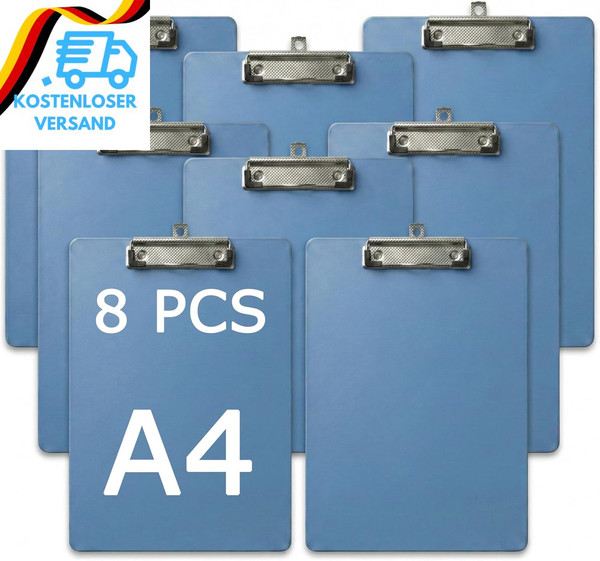 Shuess 8Er Klemmbrett A4 Aus Kunststoff, Blau Klemmbretter A4 Schreibbrett Mit G-image
