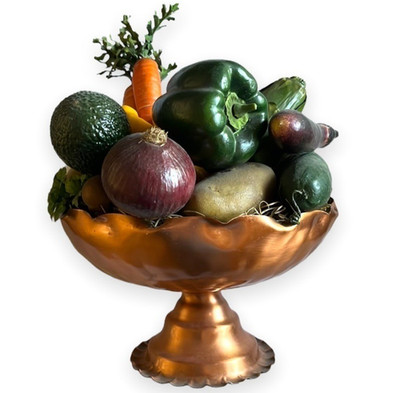 Vintage Gregorian Copper Pedestal Lotus Footed Bowl Hand Hammered Faux Vegetable