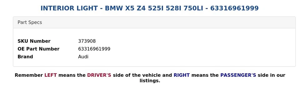 INTERIOR LIGHT - BMW X5 Z4 525I 528I 750LI - 63316961999 - Image 4 of 4