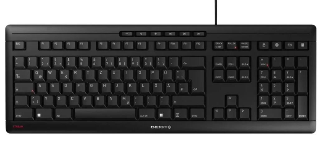 Cherry Stream Keyboard Wireless 104-Key Low Profile Slim Quiet 2.4GHz Black