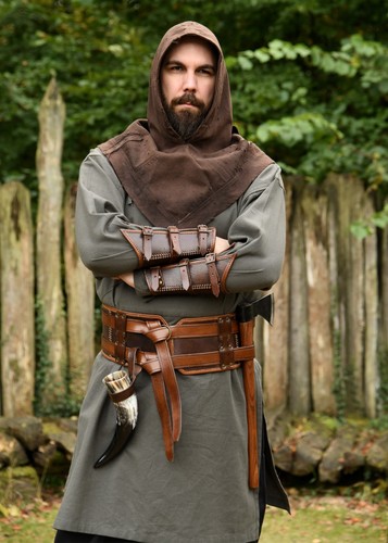 Doppelter Ledergürtel braun Wikinger Mittelalter LARP Gewandung Echtleder - Bild 5 von 9