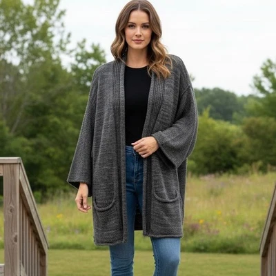 Willow & Clay Green and gray open sweater cardigan 3/4 sleeve Mohair bland OS - Image 1 of 4