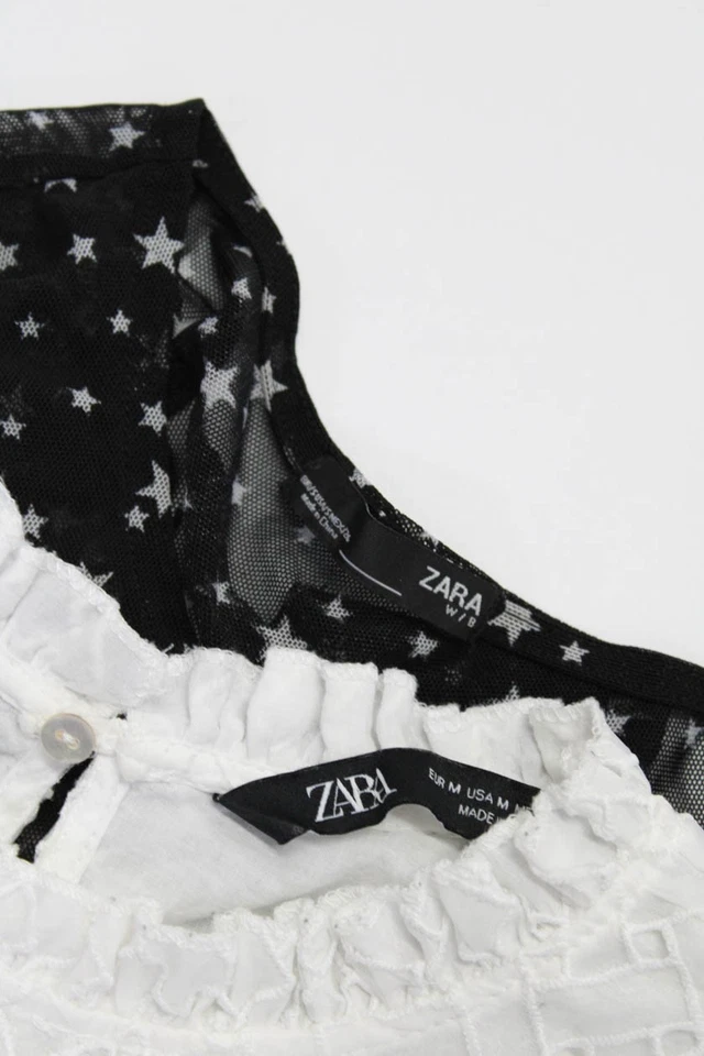 Lote 2 Prendas para el torso Zara Mujer Algodón Texturizado Geométrico Manga Larga Blanco Talla S M Foto 3 de 4