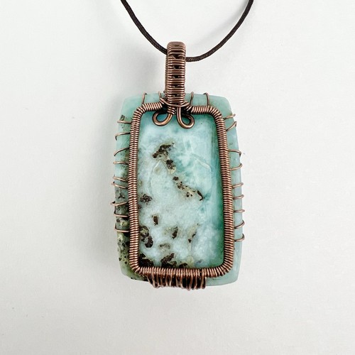 Blue Larimar Tree Of Life Copper Wire Wrapped Necklace 18” Gemstone Jewelry - Picture 5 of 5