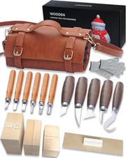 Beginner Wood Carving Kit with 26 Tools and Leather Storage Bag for All Ages