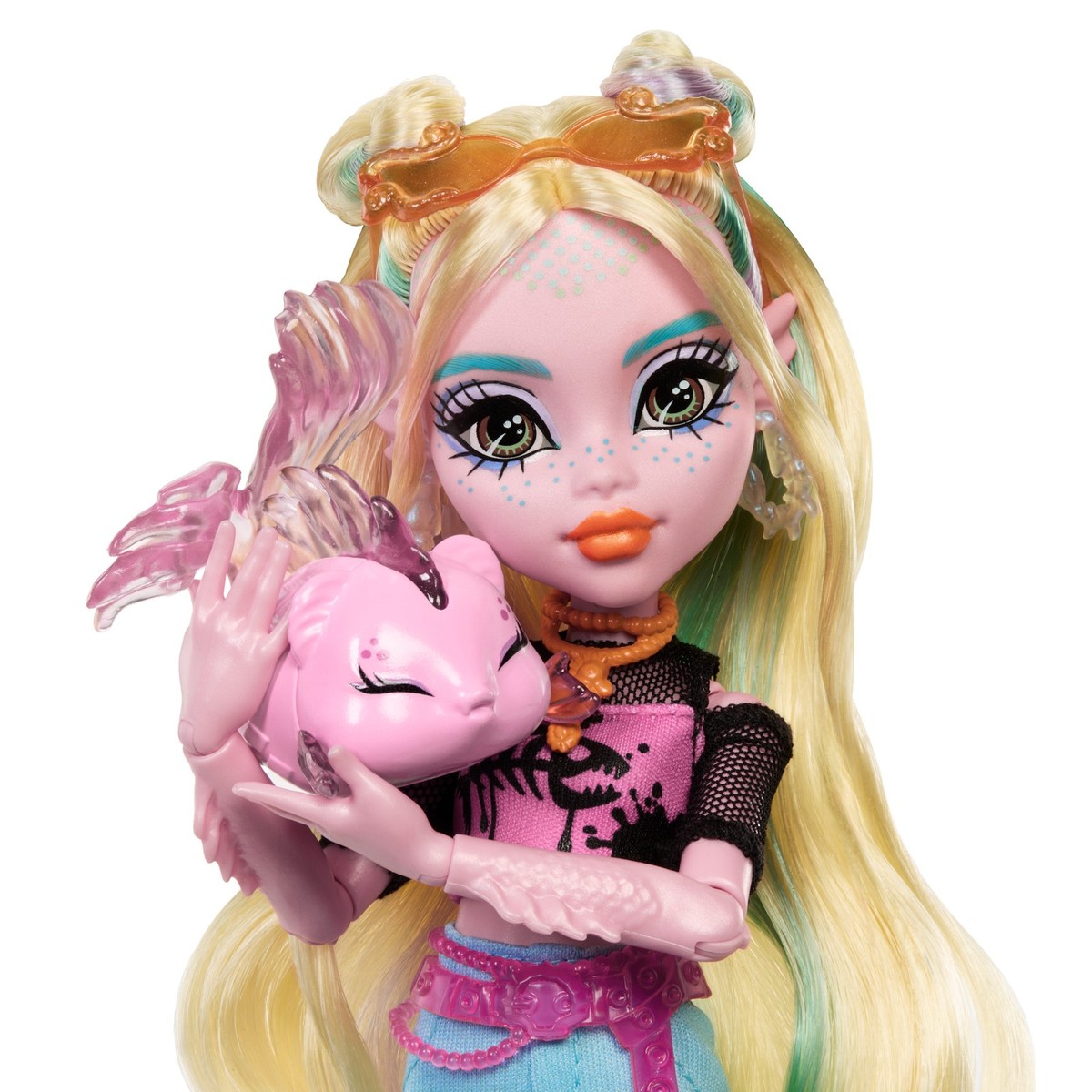 Monster High HXH75 Lagoona Blue Fashion Doll in Mesh Tee with Pet
