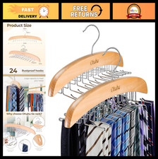 24 Folding Tie Hanger Rack - Space-Saving Wooden Organizer for Ties, Belts, Scar
