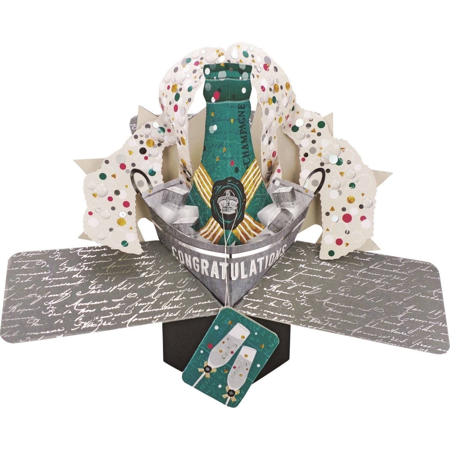 3D Pop Up Card Champagne Spilling Congratulations Blank Greeting Cards Keepsake