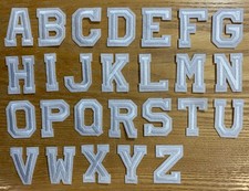 White Letter With White Border Embroidered Iron On Patch - Select A Letter
