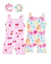 Gymnastics Leotards for Girls 2 Pack Sparkly Kids Biketards 4-5T Green Cherry