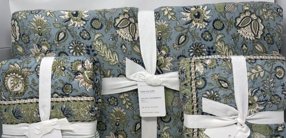 Nuevo edredón Pottery Barn Anjali Chambray King y 2 fundas de euro Foto 3 de 4