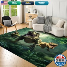VTKON 3D Dinosaur Area Rug Kids Boys Green Dinosaur Carpets Teens Boys Room