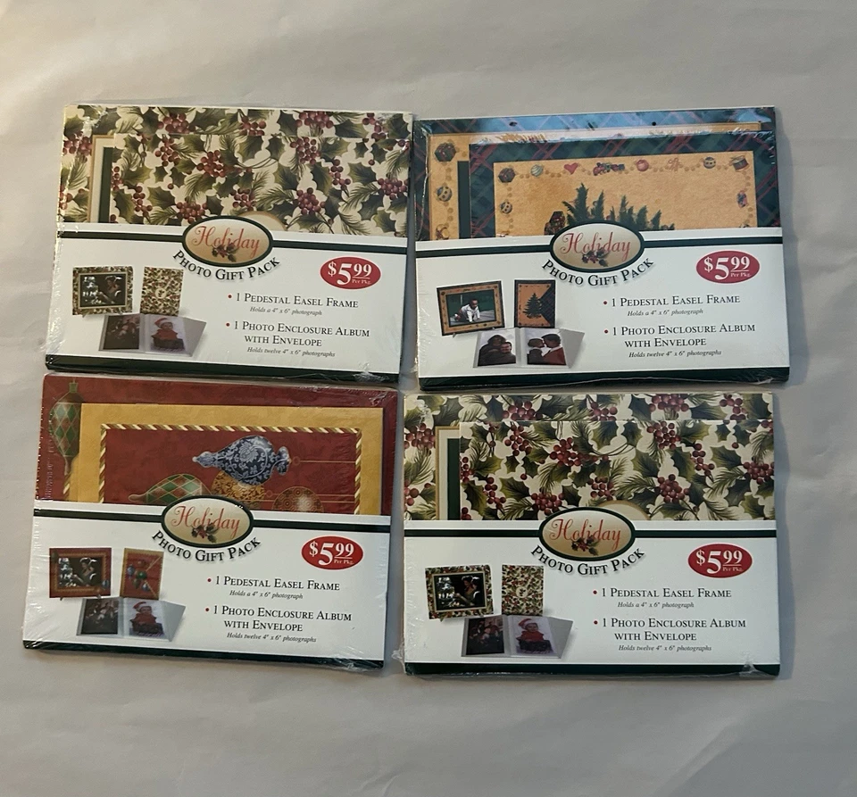 4 paquetes de regalo de fotos navideñas Inc 4x6 pedestal caballete marco y álbum tiene capacidad para 12 fotos Foto 2 de 4