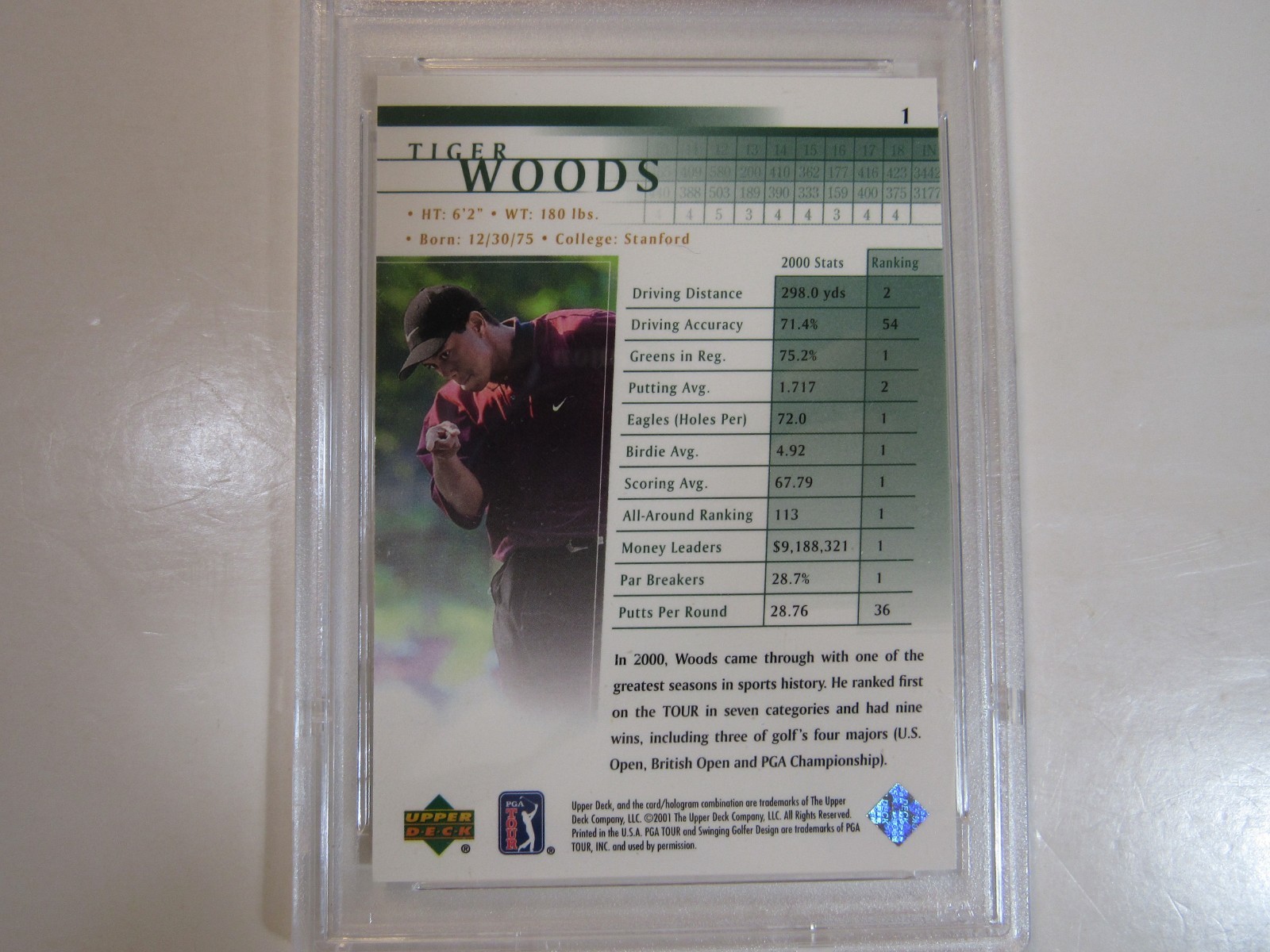 2001 Upper Deck - Tiger Woods Rookie Card (RC) #1 - PSA 9 - MINT Condition...! view 5