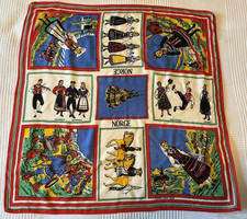 NORWAY NORGE VINTAGE SCARF. Bunad costumes  stave church. 36" square. READ 