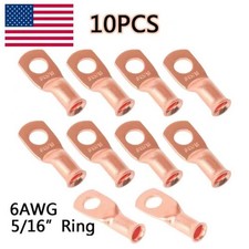 10pcs Copper Ends Lugs 5/16" Ring Terminals Crimp 6AWG Cable Wire Connectors US