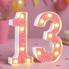 13Th Birthday Decorations LED Light up Numbers, Pink Marquee Lights Number 13 Si