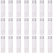 Maxmau 24 Glass Small Bottles 20ml Mini Jars with Screwed Metal Lids Clear Tiny