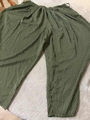 SHEIN Women's Striped Pants Green White Elastic Waist Plus Size