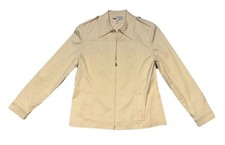 St. John Sport By Marie Gray Tan Jacket Long Sleeve Zip Front Gold Detail Sz S