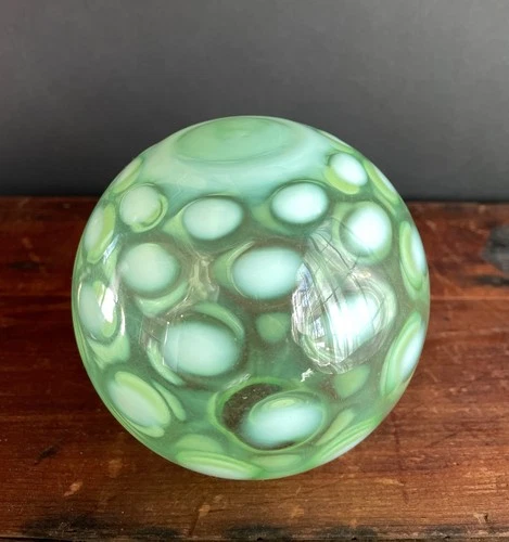 Antique Uranium Glass Coin Dot Globe Vaseline Green Witch Ball 5" Fenton