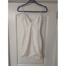 NBD Womens White Lace Mini Dress XS Strappy Open Back Eyelash Trim Bodycon